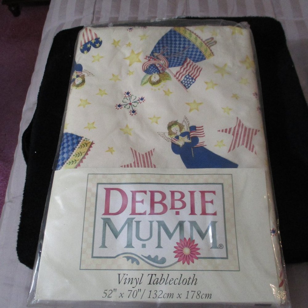 Vintage Debbie Mumm Vinyl Tablecloth 52" x 70" Americana Angels NEW